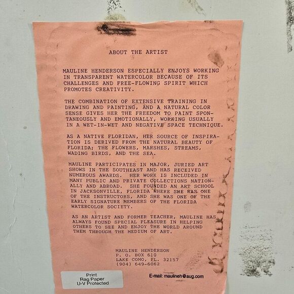 Mauline Henderson Butterfly Watercolor Signed Print Rag Paper Impressionist Art - Picture 8 of 8